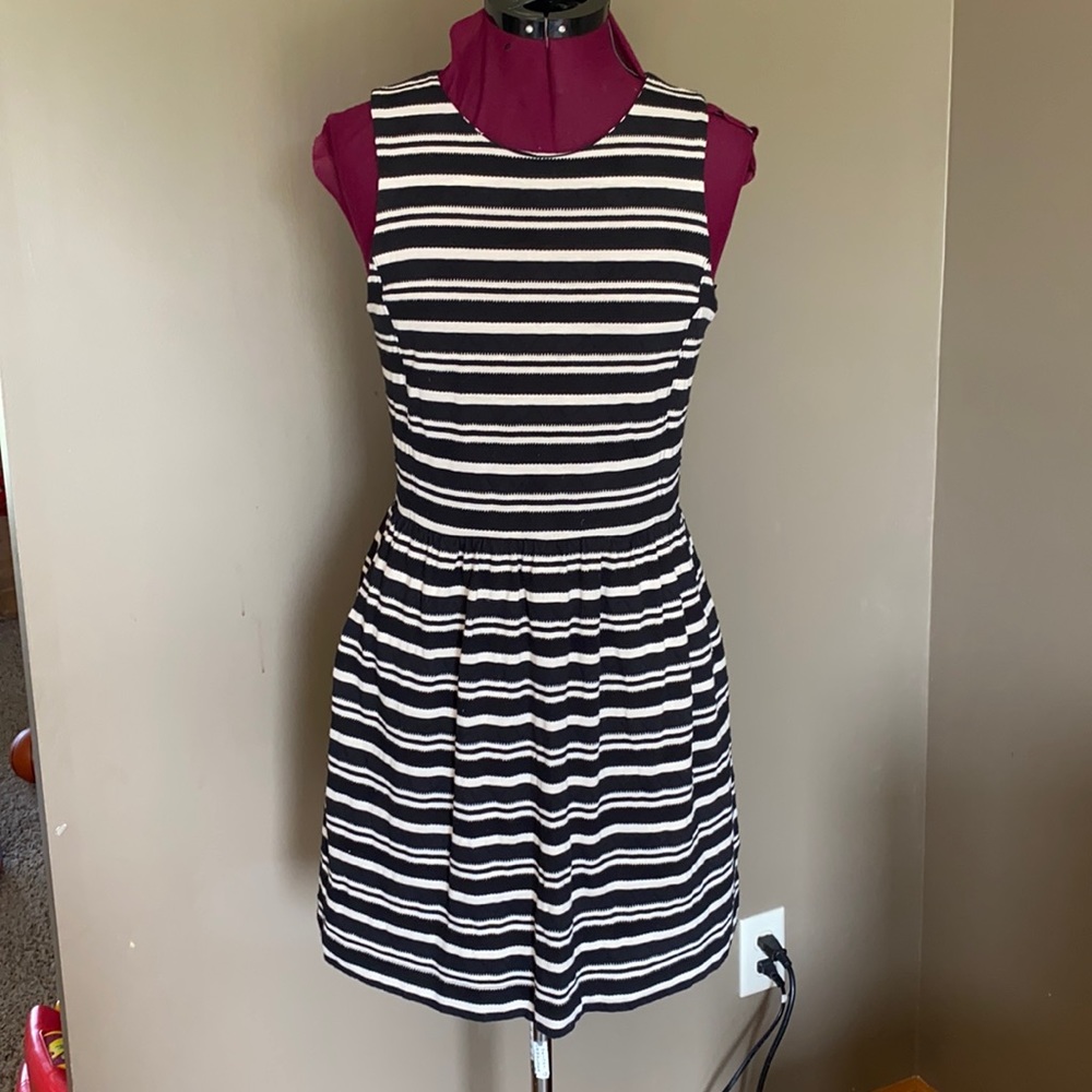 J. Crew Factory Black and White Striped Dress with Pockets (Size S)